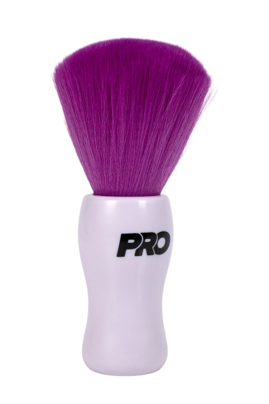 White hairbrush with purple bristles on a white background