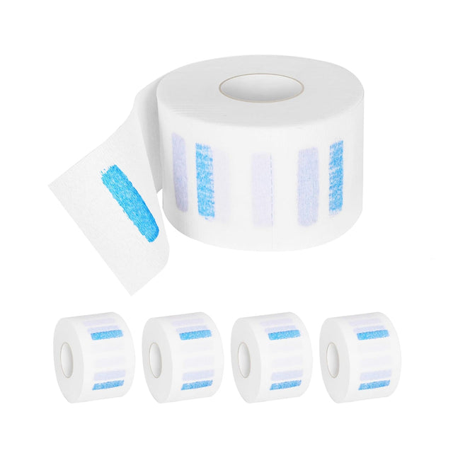 Rolls of white tape with blue stripes on a white background