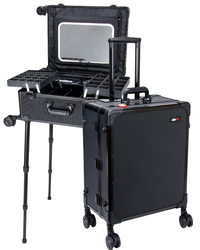 Roller Elite Mobile Workstation with LED Mirror & Extending Tray System - OG Black