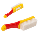 Two red and yellow brushes with white bristles on a white background